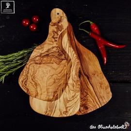 das Olivenholzbrett® Garlic Chopping Board Made of Olive Wood / Herb Chopping Board / Onion Board with Olive Wood Handle / with Hanging Hole Including Handle 25 cm
