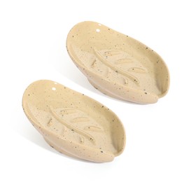 Soap Holder, Self Draining Soap Dishes 2PCS, Leaf Shape Ceramic Bar Soap Holder Drain Soap Dishes for Bathroom Sink Shower Kitchen, Easy to Clean Keeps Soap Dry, ANTIS'S HOME