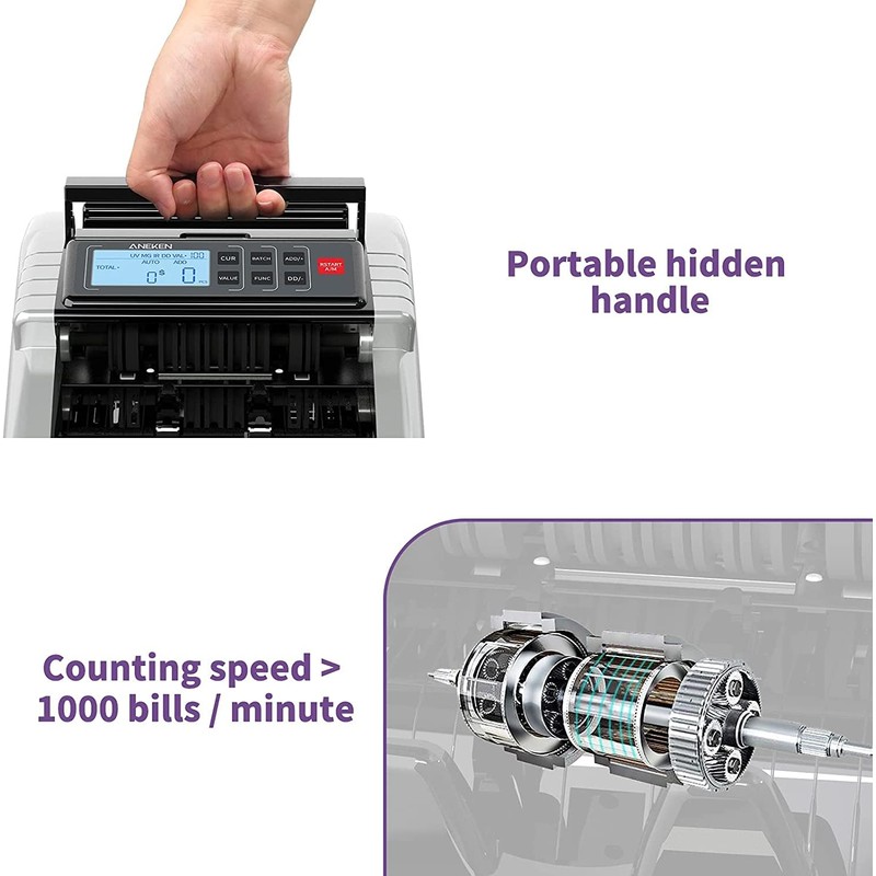 Aneken Money Counter Machine with Value Count, Dollar, Euro UV/MG/IR/DD/DBL/HLF/CHN