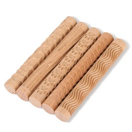 Lzttyee Set of 5 Wooden Handle Pottery Tools Clay Modeling Pattern Rollers Kit Brown (Set of 5)
