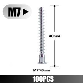 Confirmat Screws, M7 x 40mm 100 PCs, Hex Socket Drive Countersunk Furniture Connecting Self-Tapping Screw Set Carbon Steel Zinc Plated