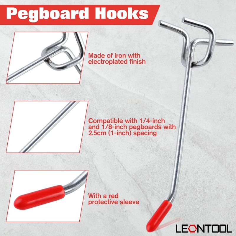 LEONTOOL 50 Pack Pegboard Accessories Organizer Kit 4 Inch Pegboard