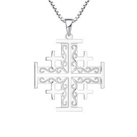 YL Men Jerusalem Cross Necklace 925 Sterling Silver Freemason Crusaders Religious Pendant Jewelry for Women