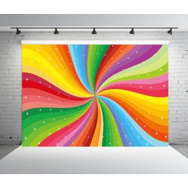 BELECO 7x5ft Fabric Rainbow Spiral Stars Backdrop - Rainbow Colored Swirl Art - Abstract Gradient Color Art Photography Background - Party Decorations - Studio Booth Photo Props