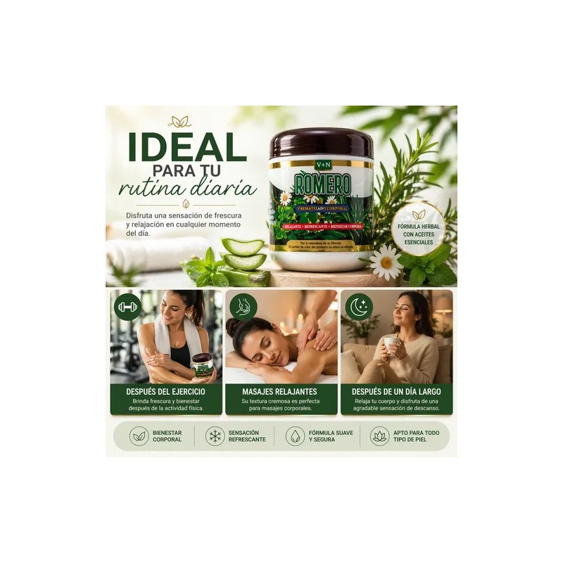 Crema Corporal Herbal Romero Aloe Vera Lavanda Relajante500g