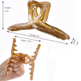 Kitiin Clear Brown Hair Claw Clips for Thick/Fine/Thin Hair,Strong holding teeth interlocking Women Jaw Clips for Hair 3 Count In set (Candy Coffee)