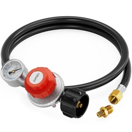 CALPOSE Manguera reguladora de propano de alta presión de 5 pies con calibre, regulador de tanque de propano ajustable de 0 ~ 30 PSI, QCC1 y 3/8 pulgadas hembra, apto para freidora de pavo, freidora