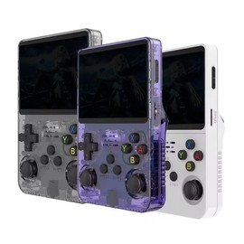 R36S Retro Video Handheld Game Console Linux System 3.5 in IPS Screen Built in 2500mAH Battery 32G+64G TF Card Preinstalled Gamess - Color: Purple