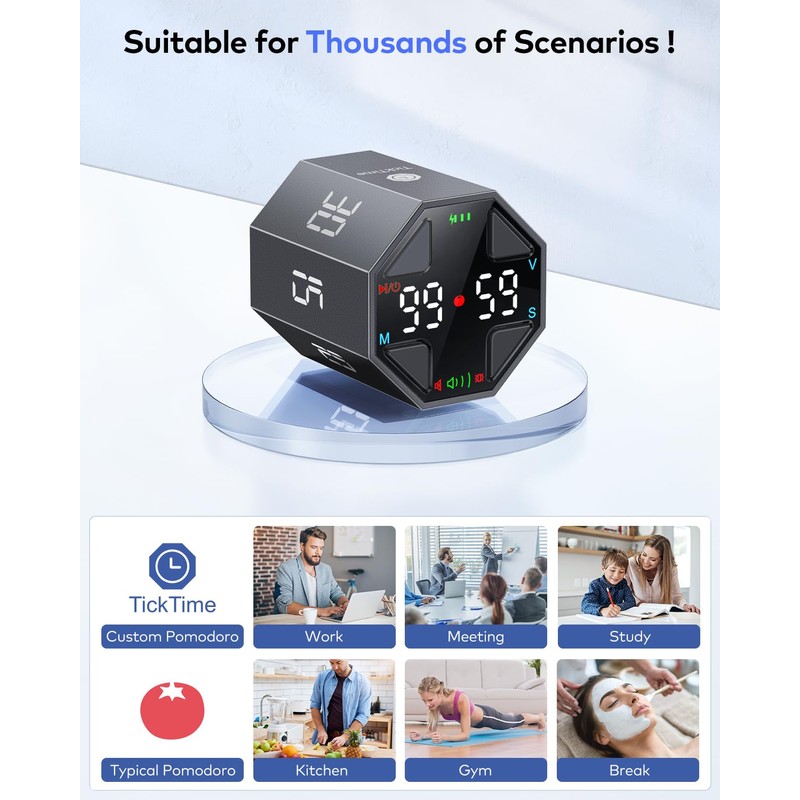 Octagon Pomodoro Timer, Desk Productivity Cube Timer, ADHD Timer, Custom