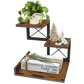 ELITEROO ELITEROO Desk Shelf Organizer, Wood Desktop Organizer Small Bookshelf, 3 Tier Storage Shelf Riser Display Stand for Office Decor and Desk Accessories, Rustic Brown Black