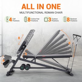 OPPSDECOR 900LBS Adjustable Weight Bench with Hyper Back Extension, Workout Bench, Roman Chair, Sit up Bench, Preacher Curl Bench w/Resistance Bands for Home Gym