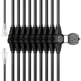 50FT 12 Gauge Multi-Outlet Outdoor Extension Cord, 10 Evenly Spaced Weatherproof Outlets, Great for Stage Backdrops, Landscape Garden Lighting, Christmas Decorations