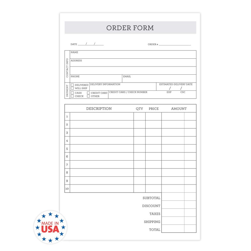 Simply Classic 2-Part Carbonless Order Form Pad / 50 Sets