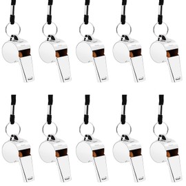 Giveet 10 Packs Metal Whistle with Lanyard, Stainless Steel and Durable, Extra loud Referee Coach Whistles for Football, Basketball, Soccer, School, Lifeguard Emergency