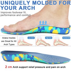 Ailaka Plantillas ortopédicas para niños, plantillas de apoyo de arco para zapatos, inserciones de espuma EVA para pies planos, fascitis plantar