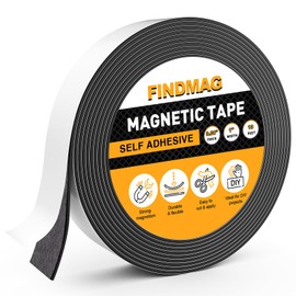 FINDMAG Magnetic Tape with Strong Self Adhesive Flexible Magnetic Strip Magnet Tape Roll Perfect for Craft and DIY Projects, whiteboards & Fridge Organization - 0.08" Thick x 1" Wide x 10 Feet