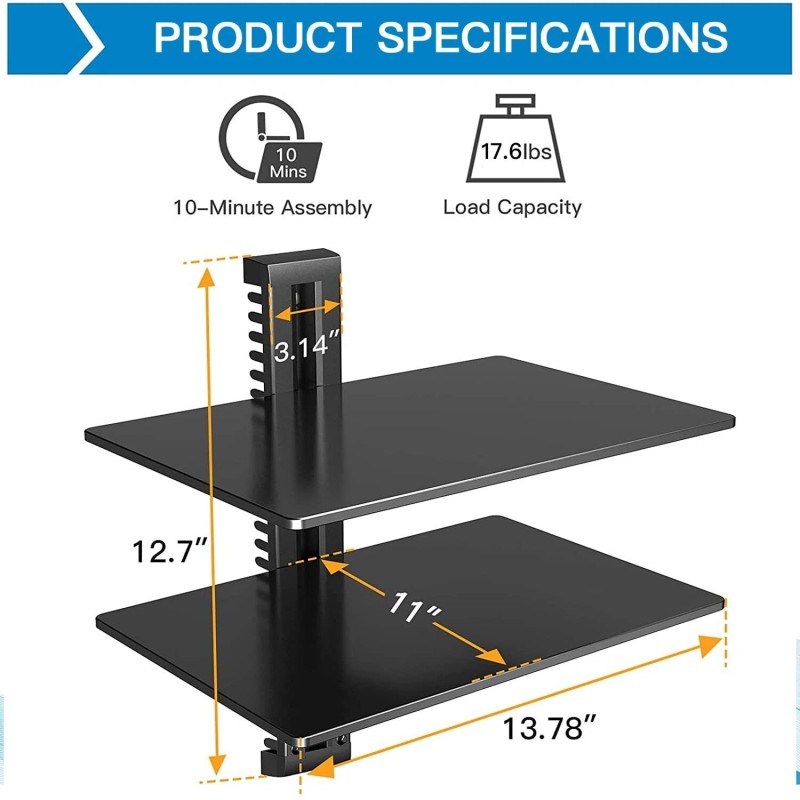 PERLESMITH Floating AV Shelf Double Wall Mount TV Shelf -