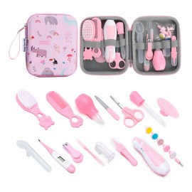 Kit De Higiene Cuidado Bebé 20pcs Termómetro Salud Manicure Color Rosa