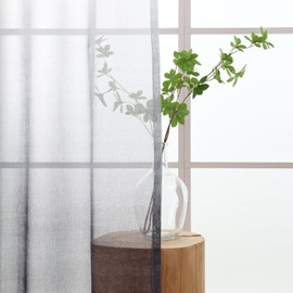 L.Z.E White Grey Ombre Sheer Curtains 63 Inches Long, Transparent Elegant Patterned Curtains for Living Room Bedroom, Linen Textured See-Through Gradient Window Drapes Grommet Top 2 Panels Set