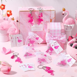 Sureio 24 Set Pink Flamingo Keychains with Inspirational Tags and Organza Bags Flamingo Gifts for Women Cheer up Key Chains Luau Party Favors Hawaiian Tropical Birthday Motivational Gifts