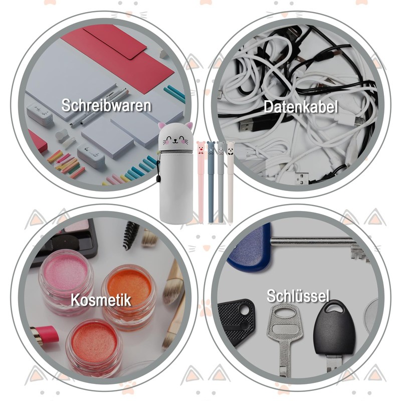 Solivive Kawaii Pencil Case, gray, Cute animal style