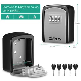 ORIA Key Safe Key Box, Pack of 2 Key Safe with 4 Digit Number Code, Wall Mounted Key Box, Weatherproof Rustproof Key Lock Box, for Pet Sitter, Resort, Office, Pack of 2