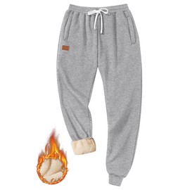 VOGSTART Mens Lounge Pant Athletic Sweatpant Fleece Lined Winter Running Sherpa Active Jogger Light Grey M