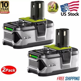 For Ryobi 2pack 8.0Ah For RYOBI P108 18V One Plus High Capacity Battery 18Volt Lithiumion