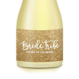 BRIDE TRIBE GOLD SPARKLING Mini Wine & Mini Champagne Bottle Labels, Engagement & Bachelorette Parties, Bride Proposal Wedding Party Brunch, 20 Count Decals, 3.5" x 1.75" Mini Size Waterproof Stickers