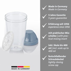 Westmark Mixing and shaking cup/shaker with removable mixing disc, capacity: 0.5 l, height: 18.7 cm, plastic, BPA-free, maxi, colour: clear/blue, 3090227B