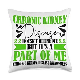 CKD Awareness Month Support Green Ribbon Chronic Kidney Disease Doesn't Define Me CKD Awareness Throw Pillow, 18x18, Multicolor