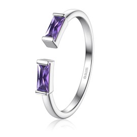 FIBO STEEL S925 Sterling Silver Birthstone Rings for Women Non Tarnish Dainty Stackable Rings Adjustable Emerald Green Gemstone Baguette CZ Wedding Engagement Promise Ring for Her Birthday Jewelry Gifts February