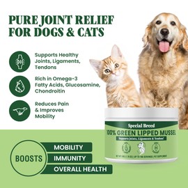 Green Lipped Mussel Powder for Dogs & Cats - 100% New Zealand Green Lipped Mussels - Natural Hip & Joint Supplement for Joints, Tendons, Ligaments, Muscles - 50 Grams - Up to 166 Servings