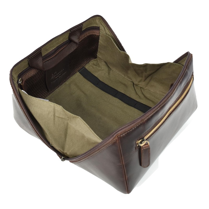 Mens Real Leather Toiletries Wash Shaving Bag Travel Pouch Tripper