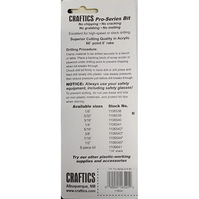 Craftics 1/4" Professional Series Drill Bit for Plastics