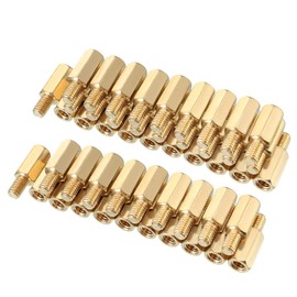 sourcing map 50pcs M4 12+6mm Female Male Thread Brass Hex Standoff Spacer Screws PCB Pillar