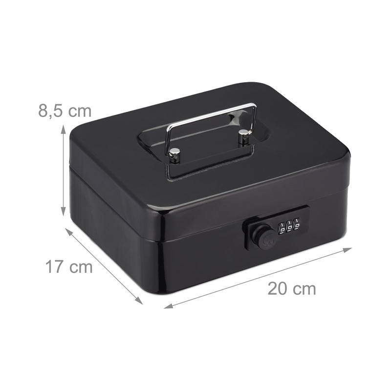 Relaxdays Cash Box, 3-Digit Number Combination, Coin Insert, Iron Cash