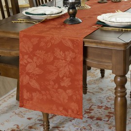Joyfol Day Jacquard Autumn Table Runner,Fall Countryside Leaves Thanksgiving Table Runners,Waterproof Kitchen Dining Harvest Holiday Tabletop Decoration(14x60 Inch,Rust/Burnt Orange)