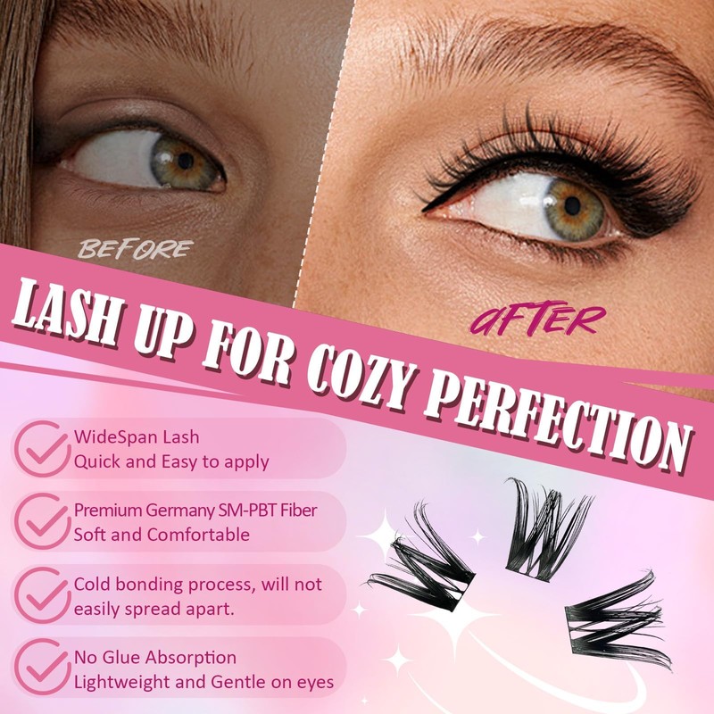 Waterproof Lash Clusters Kit - Hypoallergenic 8-18mm Cluster Lashes with