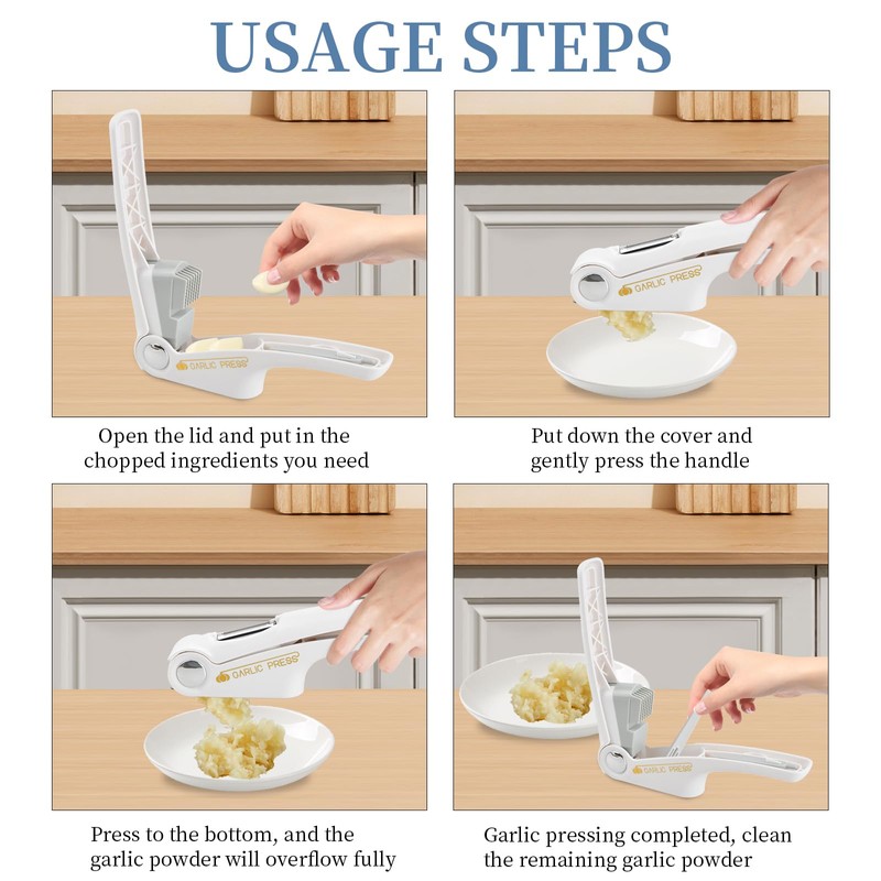 Anseom Stainless Steel Garlic Press, Multifunctional Garlic Chopper Garlic Cutter