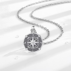 INFUSEU Compass Necklace, 925 Sterling Silver Nordic Amulet Pendant Mythology Necklace Gift Graduation Jewelry for Men Women
