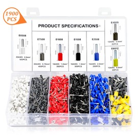 Ferrule Crimping Tool Kit, Ferrule Crimper Plier AWG23-7(0.25-6mm²) with 1900pcs Wire Ferrules Kit Wire Ends Terminals, Self-Adjustable Ratchet Wire Crimping Tool.