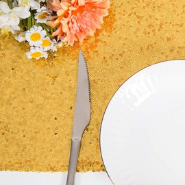 JYFLZQ Gold Table Runner 12"x108" Sequin Glitter Table Linens Rectangle Runner for Table Sparkly Sequin Fabric Runners Wedding Birthday Party Supplies