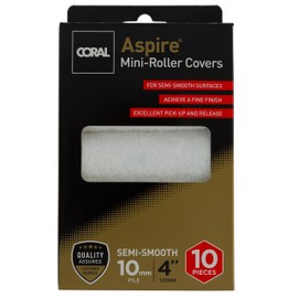 Coral 41871 Aspire 4 inch 10 Piece Pack Paint Mini Roller Covers Professional 10MM Medium Pile Sleeve Premium Microfibre for Semi-Smooth Surfaces with Trade Emulsion or Gloss Pure White