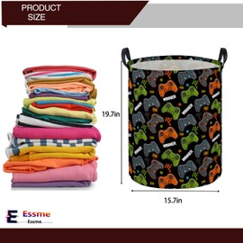 ESSME Kids Laundry Basket,Kids Hamper Collapsible Canvas Waterproof Storage Bin forBoys, Game Hamper,Gift Baskets,toy bins(Black Game)