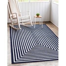 Unique Loom Sabrina Soto Outdoor Collection Geometric Carved Contemporary Navy Blue Area Rug (5' 0 x 8' 0)
