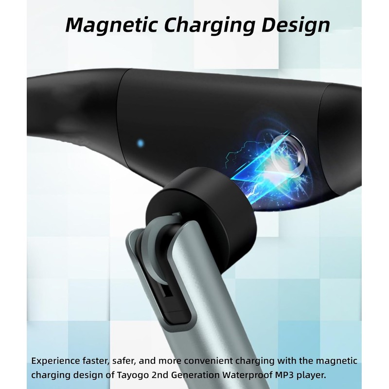 Tayogo Waterproof MP3 Player for Swimming, 8GB, IPX8, Magnetic Charging,