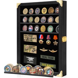WELIDAY Military Challenge Coin Display Case with Acrylic Door-7 Rows Large Shadow Box Medal Display Case Cabinet Rack
