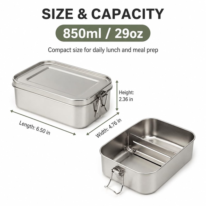 Stainless Steel Bento Box 29oz (850ml) - 2 Pack Leak