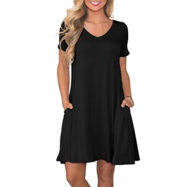 lionstill Women's Summer Casual T Shirt Dresses Swing Dress Black M